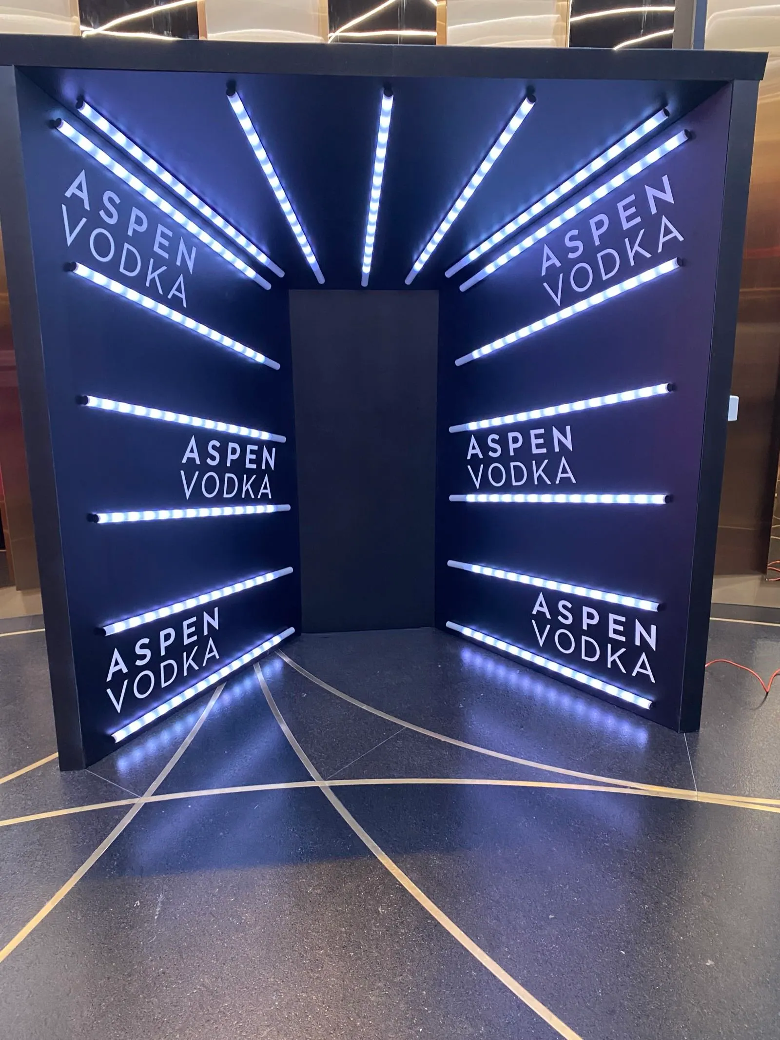 Custom branded step and repeat backdrop set up at a Las Vegas event