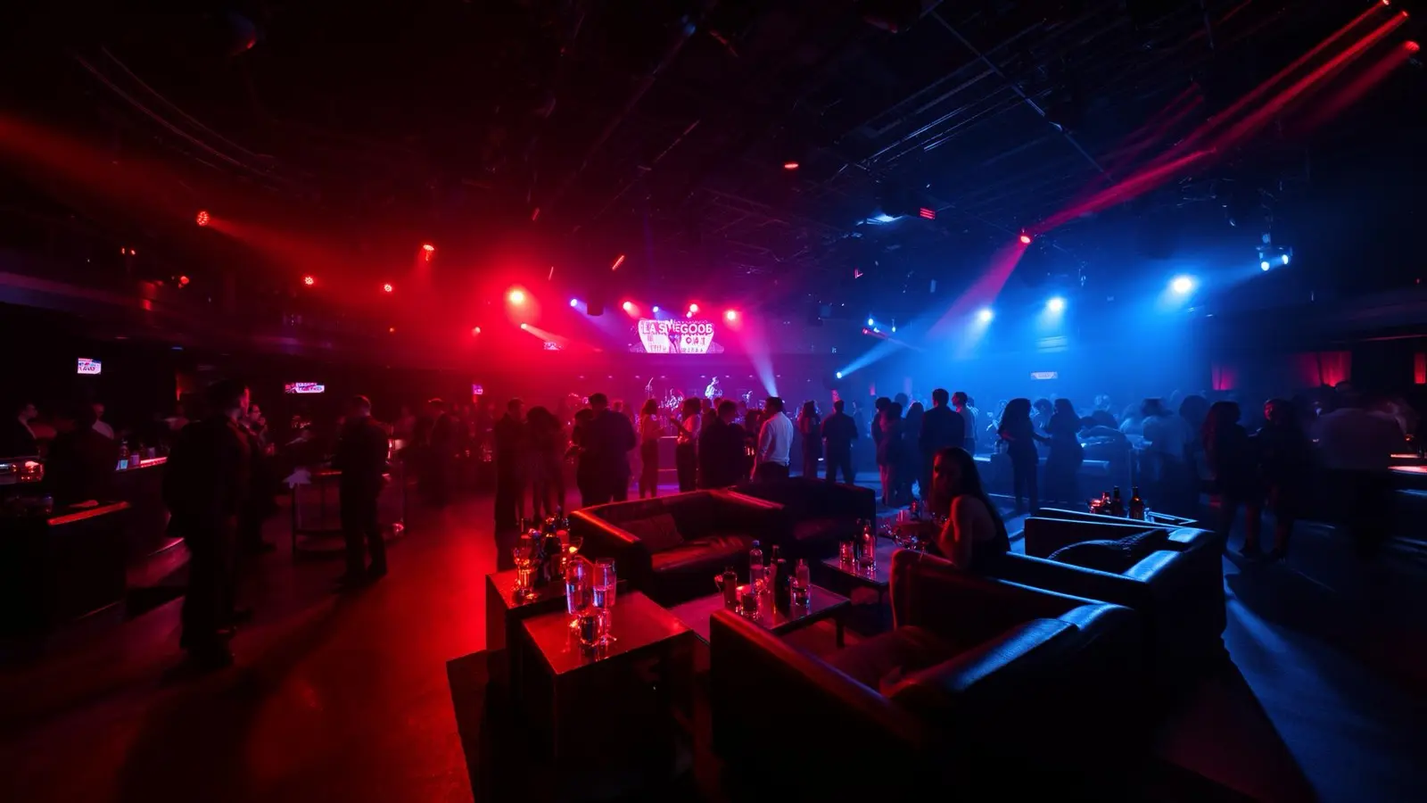 Nightclub-style after-party production lighting and atmosphere inside a Las Vegas venue