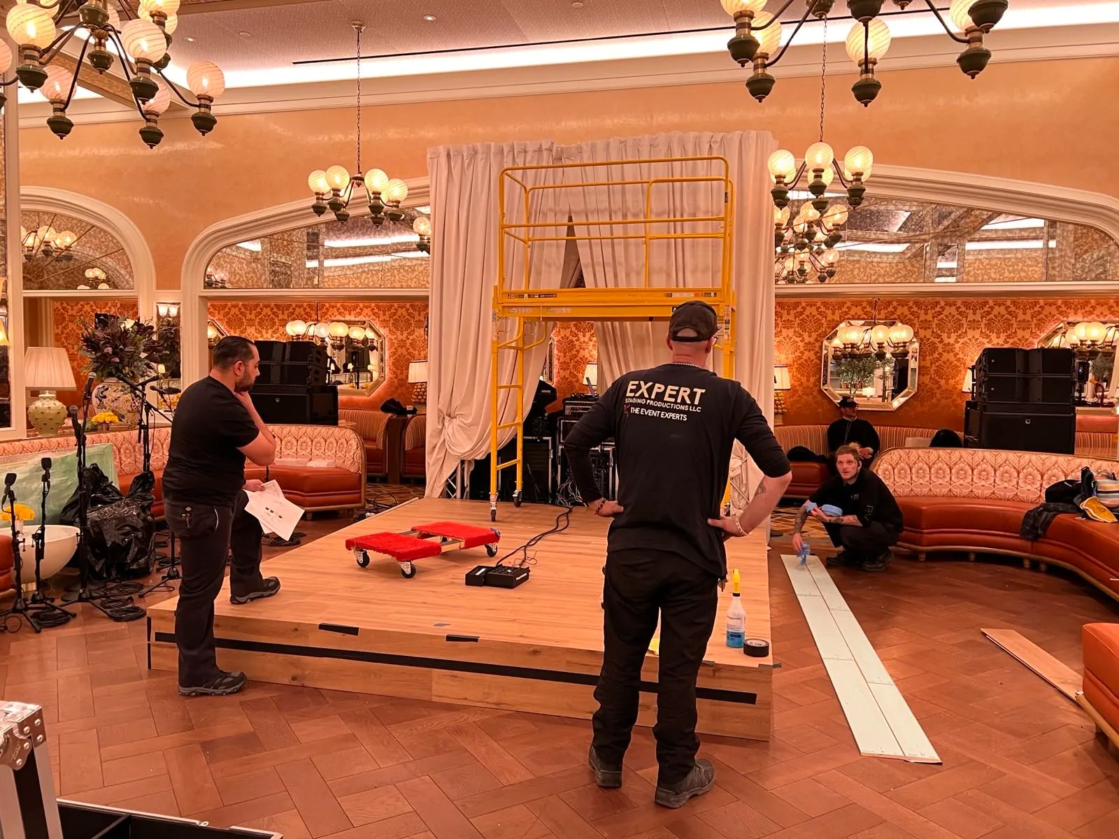 ESP crew building a stage during load-in for a Las Vegas event