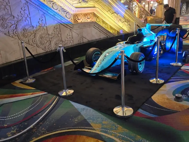 Custom Formula 1 car display on casino floor