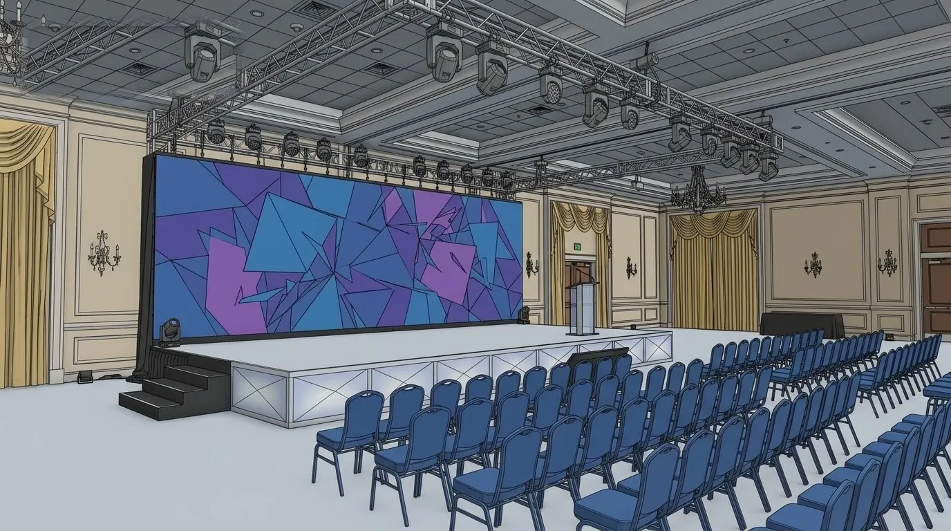 Corporate stage build in Las Vegas: 3D rendering
