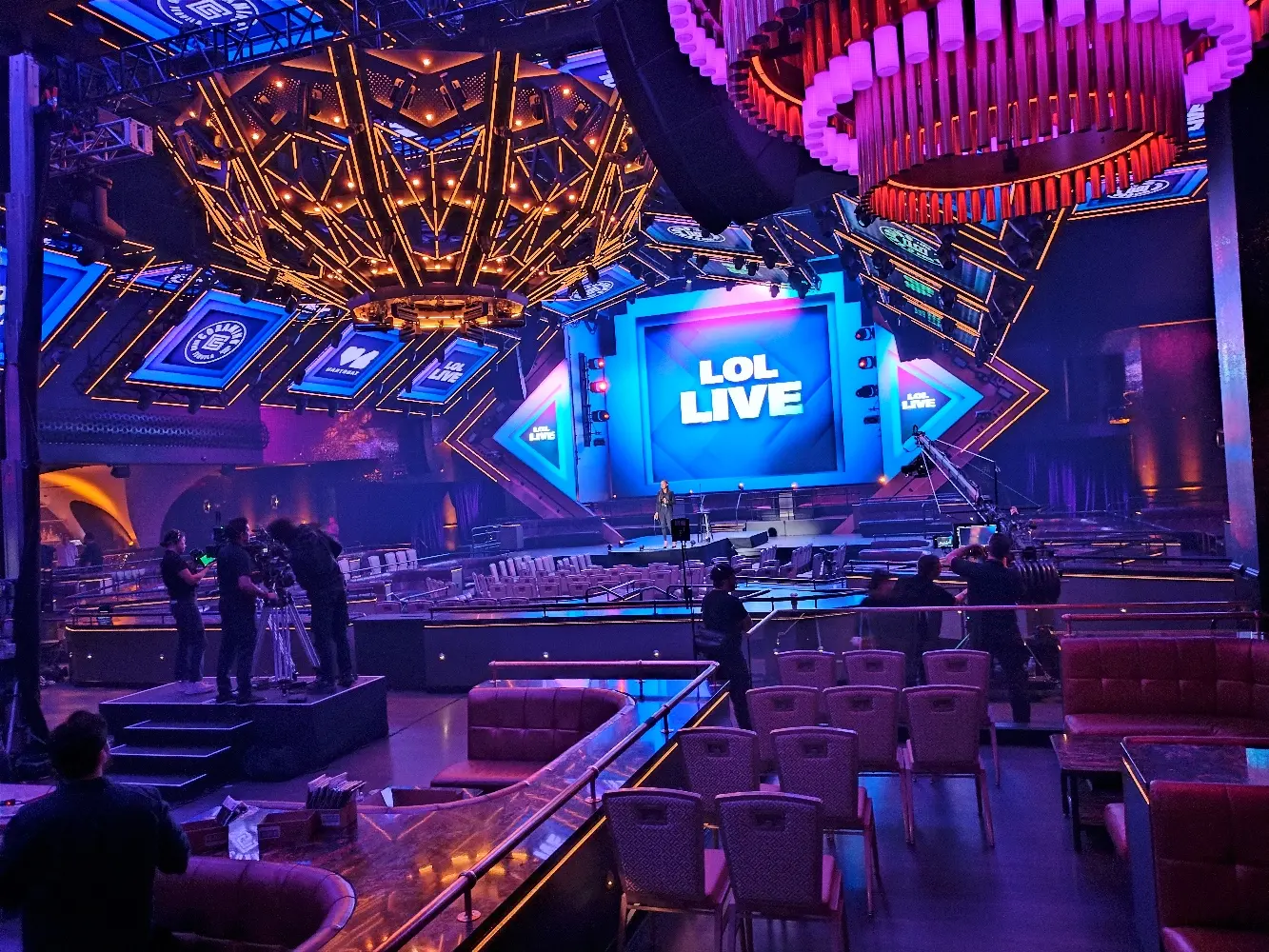 ESP crew building a corporate event production set in Las Vegas