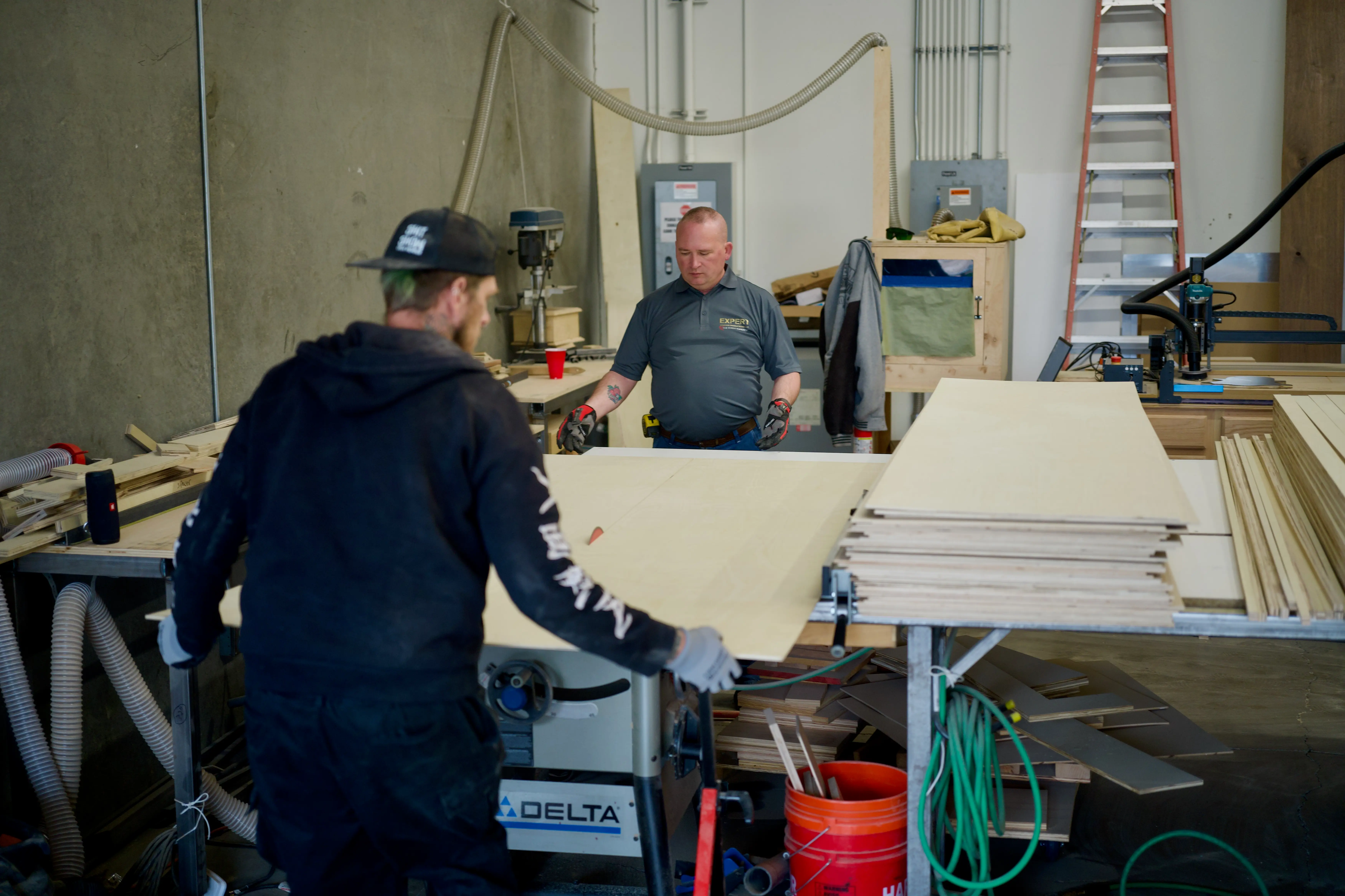 CNC and laser fabrication equipment inside Expert Staging Productions' Las Vegas shop