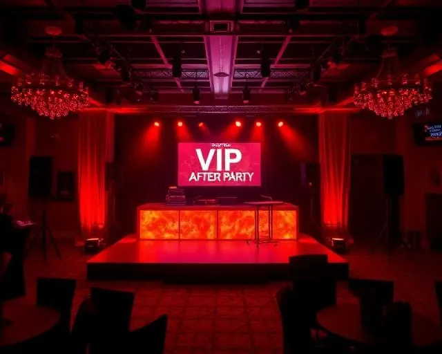 VIP after-party stage production with LED lighting on a Las Vegas pool deck