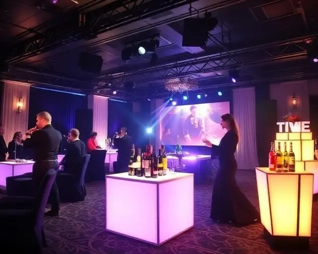 VIP lounge after-party production with custom lighting and scenic elements in Las Vegas